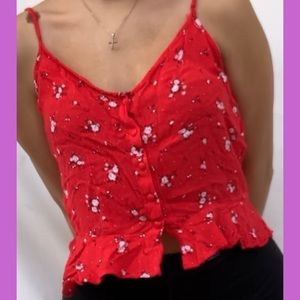 red shirt w floral design from papaya